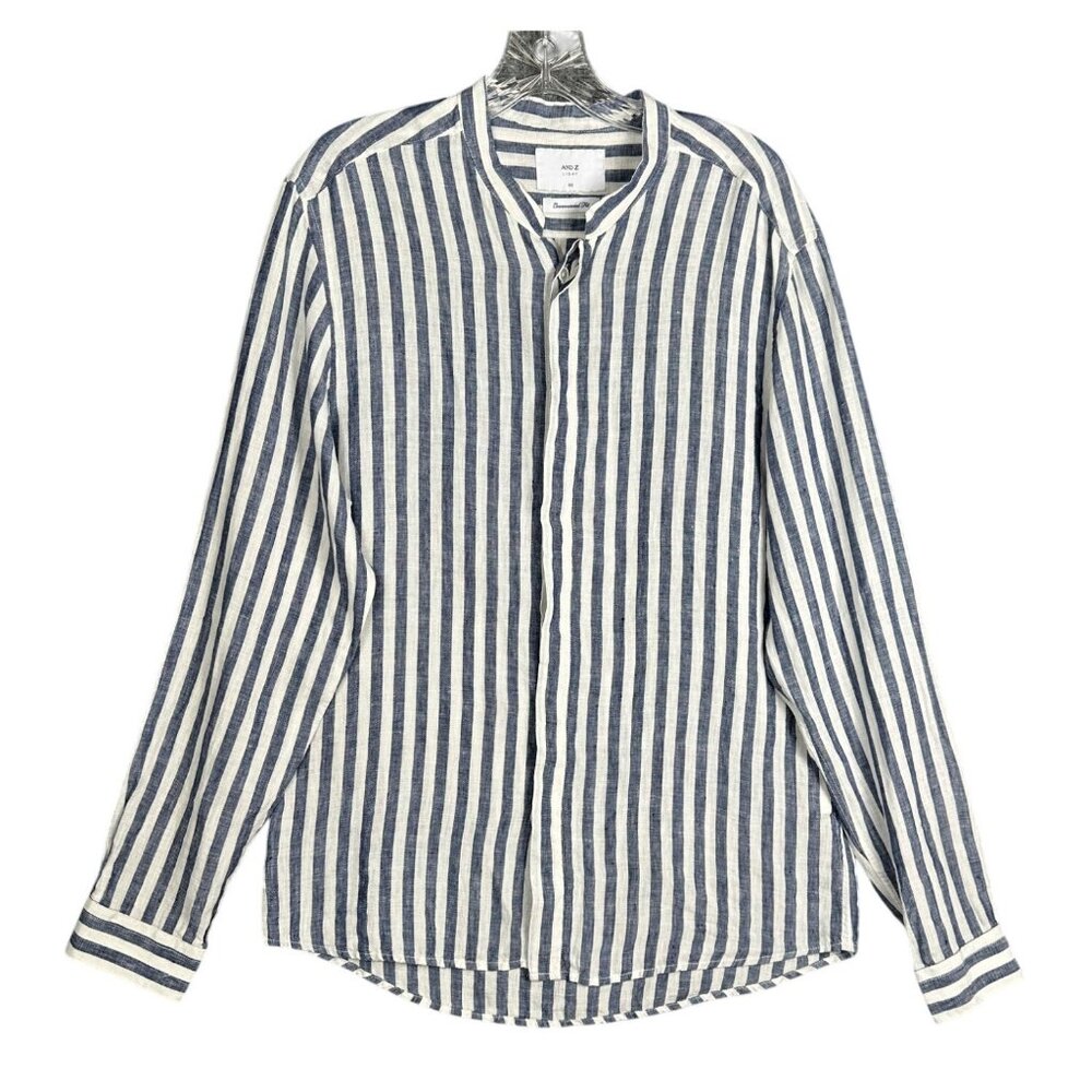 Men's Blue and White Striped Casual Button Down Shirt